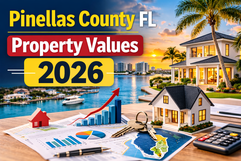 Infographic showing Pinellas County property tax rates and 2026 assessment caps for Florida homeowners.