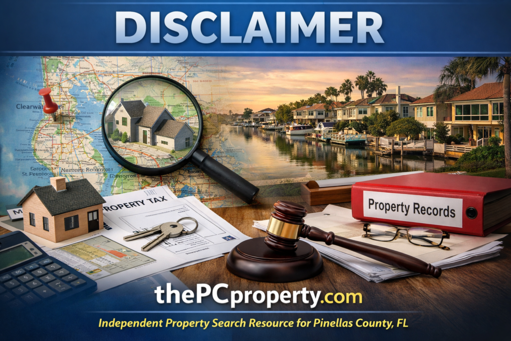 Official legal disclaimer icon for Pinellas County property records and tax information.