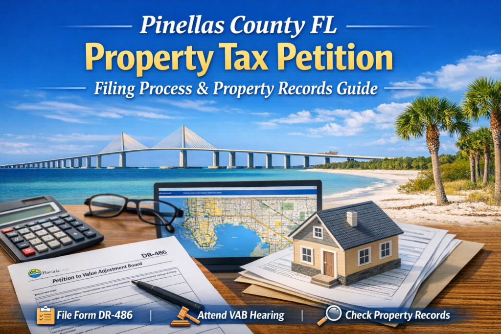 Pinellas County Property Appraiser PCPAO website interface for property search by address and GIS map lookup."