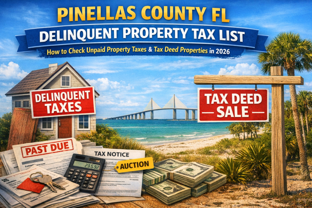 Pinellas County FL delinquent property tax list and unpaid property tax locations in St. Petersburg and Clearwater.